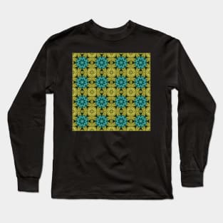 Tile Pattern, Ornate Check Print Long Sleeve T-Shirt